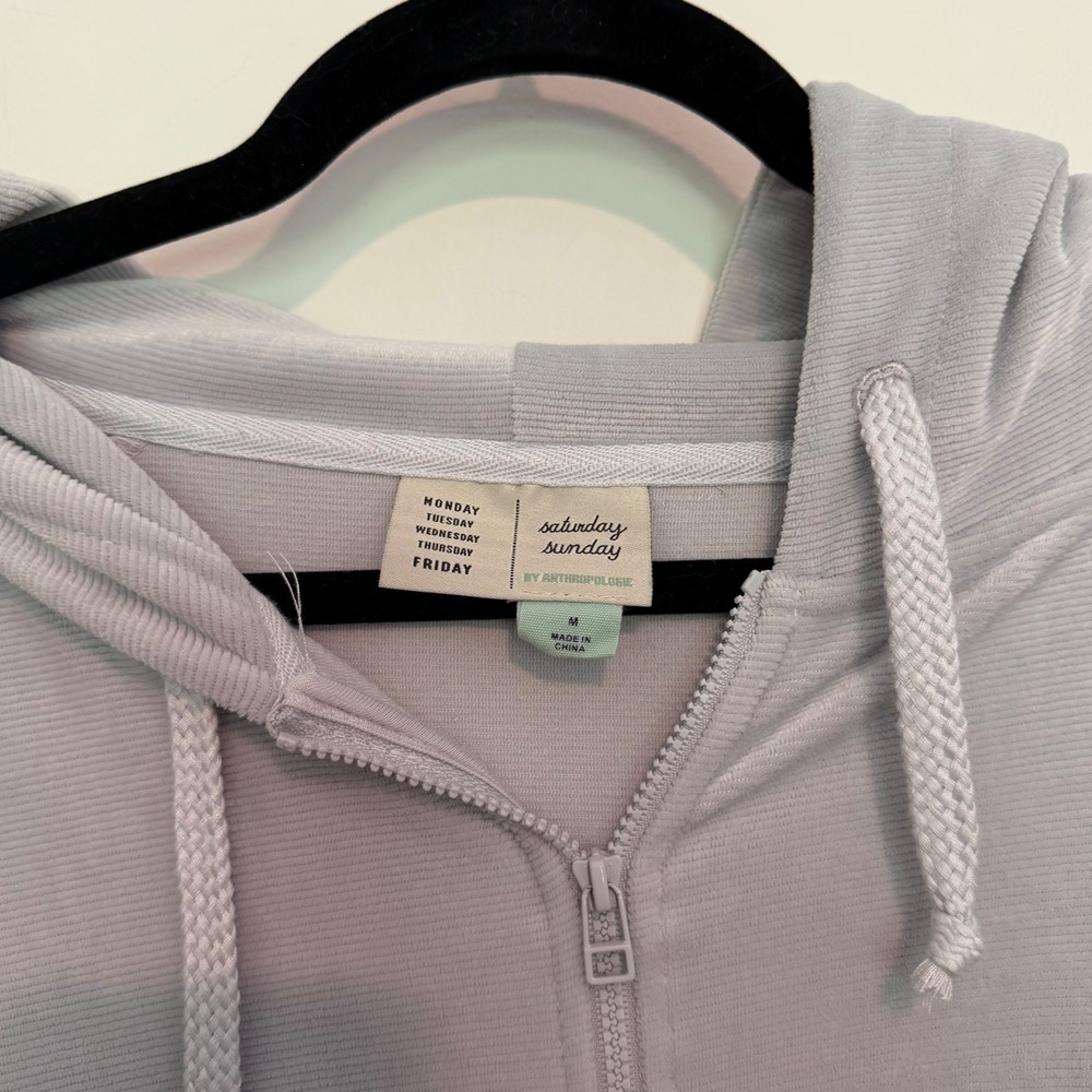 Saturday Sunday Anthropologie Grey Ribbed Velour Hooded Zip Up Jumpsuit‎ Medium - Picture 5 of 5